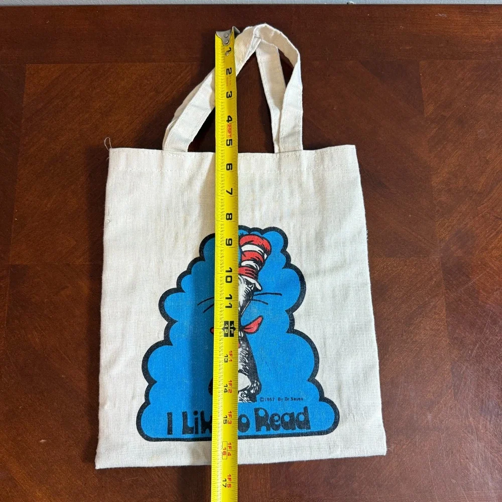 Vintage 1980s Dr. Seuss canvas Tote Bag ‎ I Like to Read Cat in the Hat Taiwan